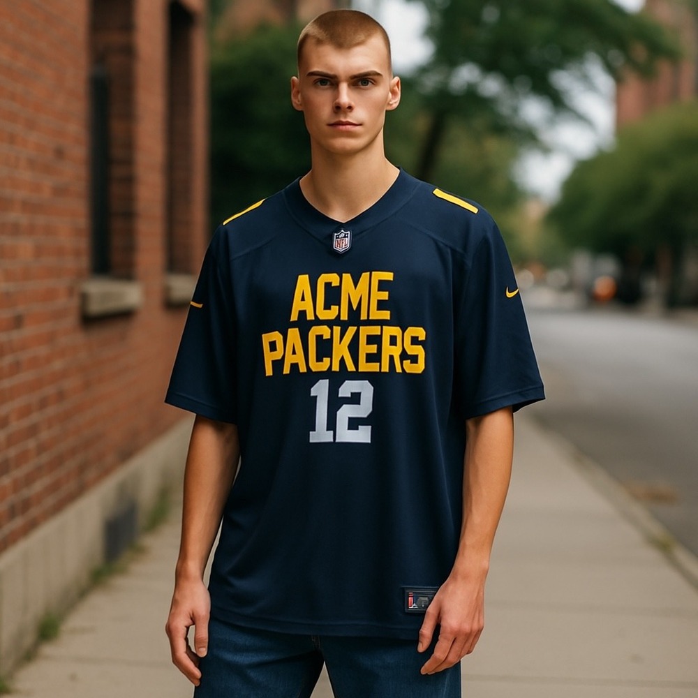 Nike NFL Green Bay Packers Aaron Rodgers ACME Jersey Navy Blue‎ XL